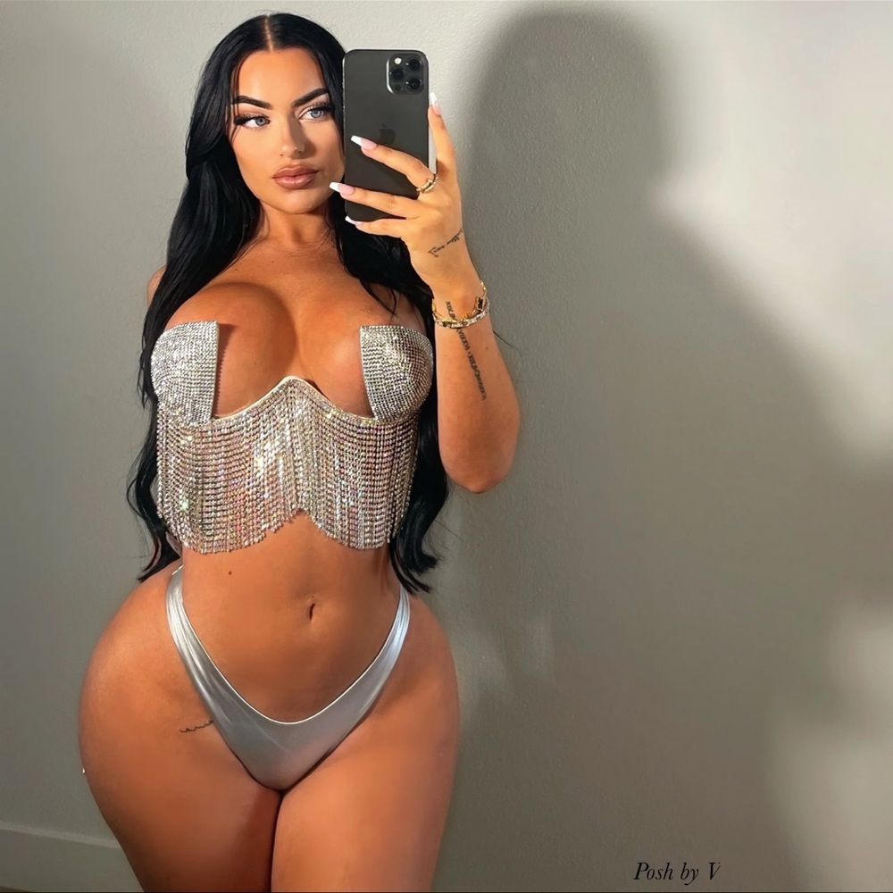 Sexy silver bikini and carnival costume